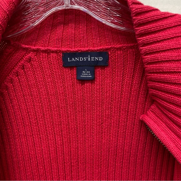Vintage Lands End Red Full Zip Large Cardigan Y2K Cable Knit 100% Baumwolle - Picture 4 of 12
